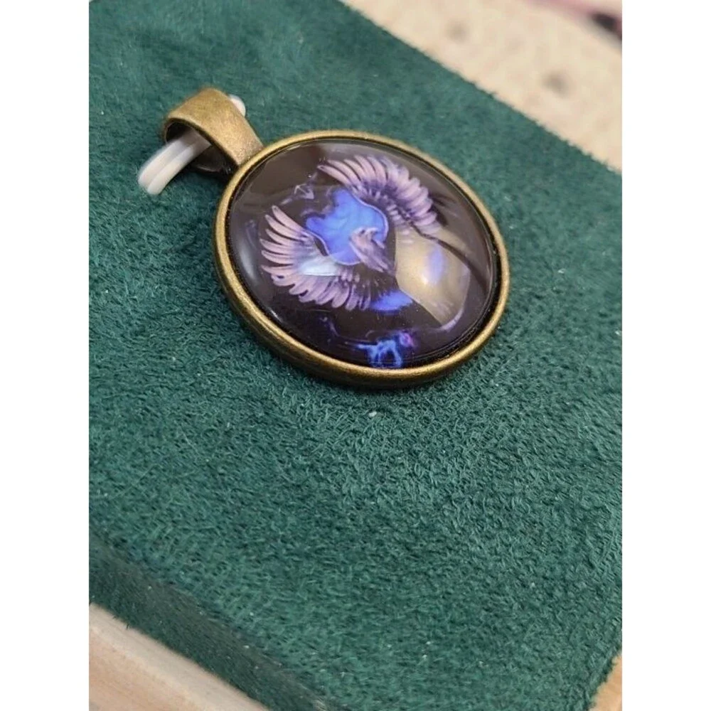 Blue Purple Eagle Glass Dome Pendant Bird Charm 1.25